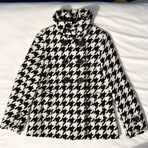 Vintage Y2K House of Dereon Houndstooth Jacket Pea Coat Wool Womens M Beyonce